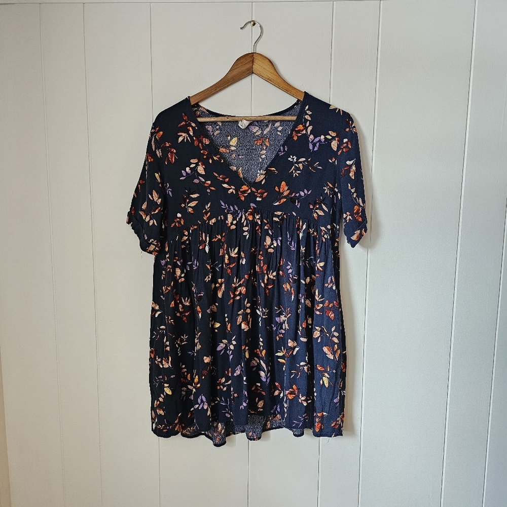 By Together Floral Print V Neck Babydoll Dress Made In USA